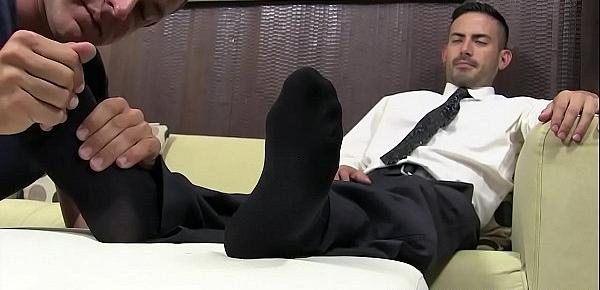  Sexy businessman gets his perfect feet worshiped